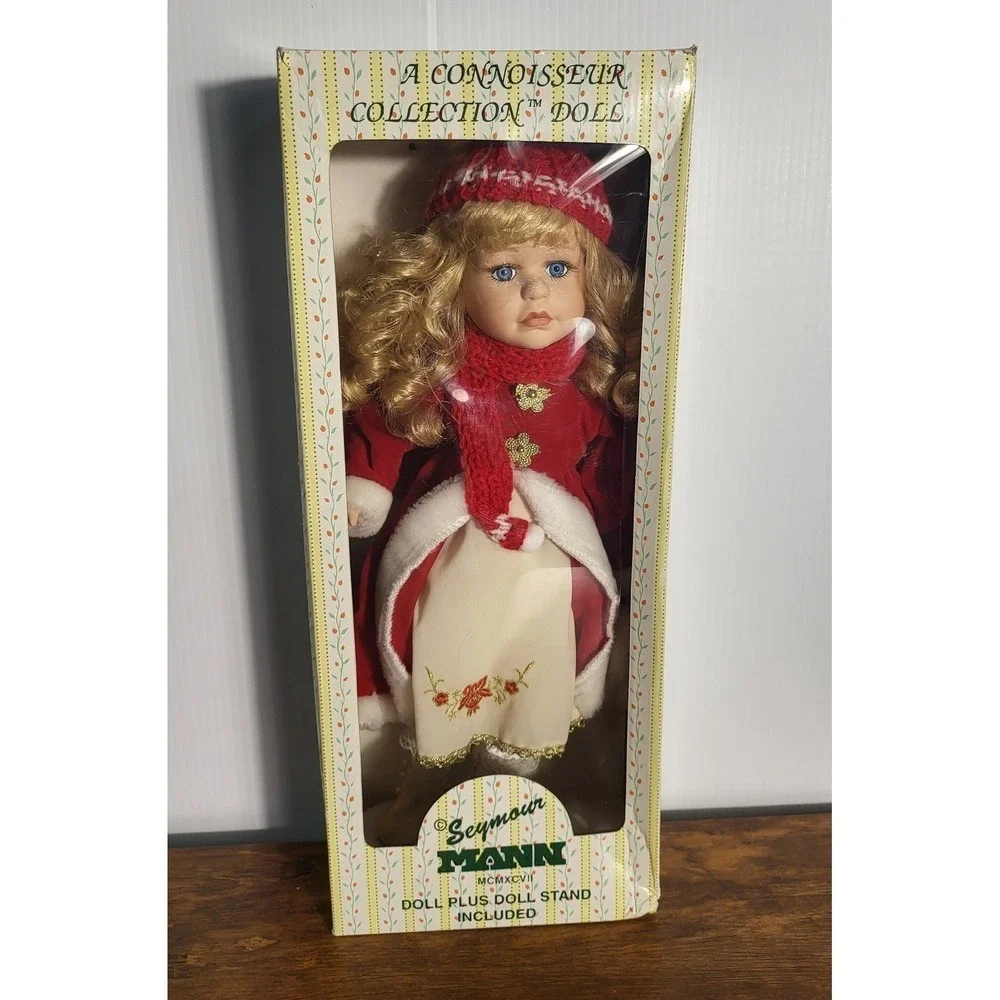 Mann Connoisseur Collection Doll Red Winter Outfit Porcelain Arms /Legs MCMXCVI